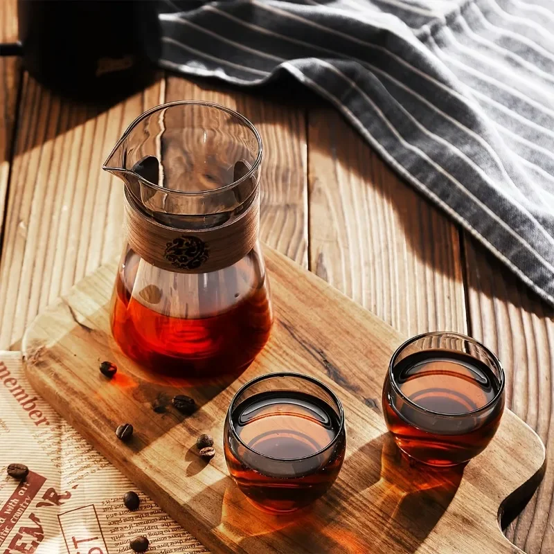 إبريق قهوة زجاجي 17 أونصة/500 مللي مع طبقة خشبية م...