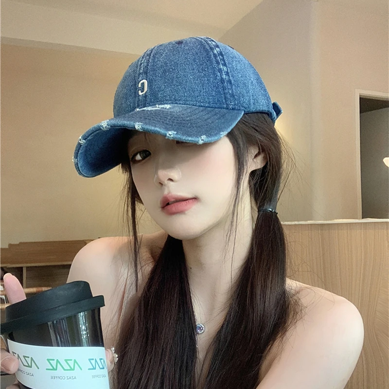 Street Retro Ripped Leisure Denim Baseball Cap Female Summer