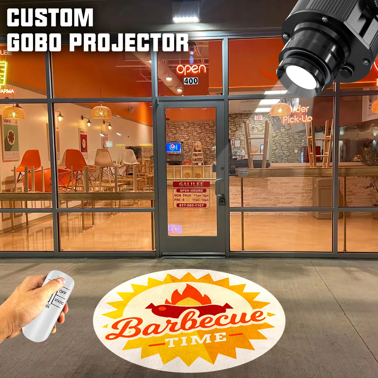 Custom Logo Lense Led HD Sign Indoor Head Outdoor Ip67 Waterproof Rotating Advertising Image Projection Door Lamp Gobo Projector