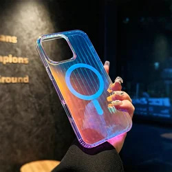 Aurora Gradient Laser Color Luggage - Style Phone Case, Blue - iPhone 15 Plus (D34)