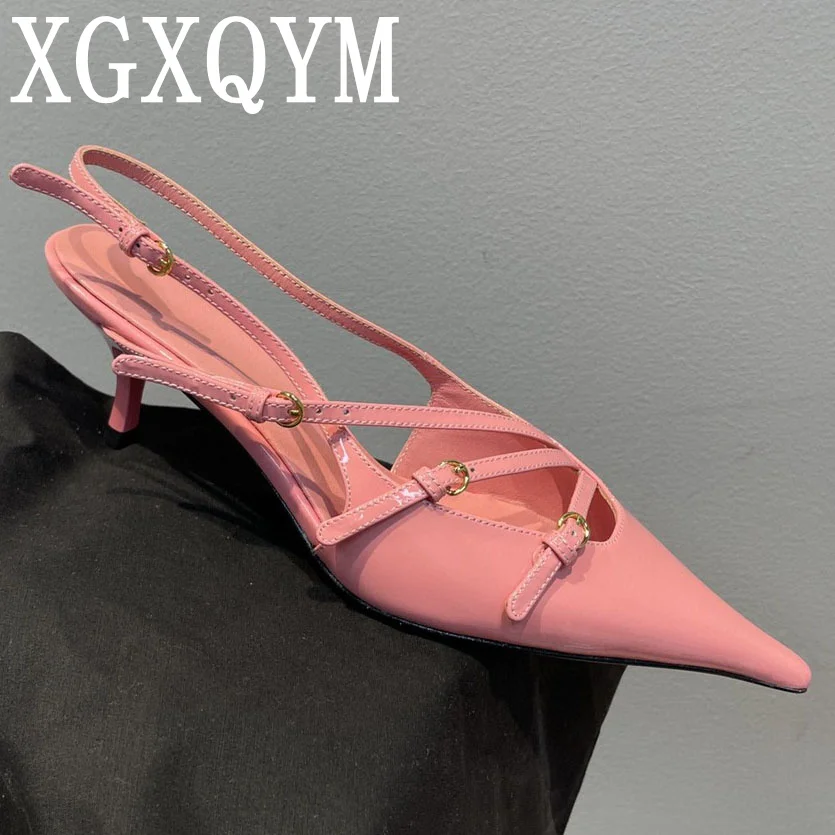 

Spring Summer Women High Heels Runway Designer Patent Leather Slip On Back Strap Female Sexy Party Dress Sandals Slingback Pumps