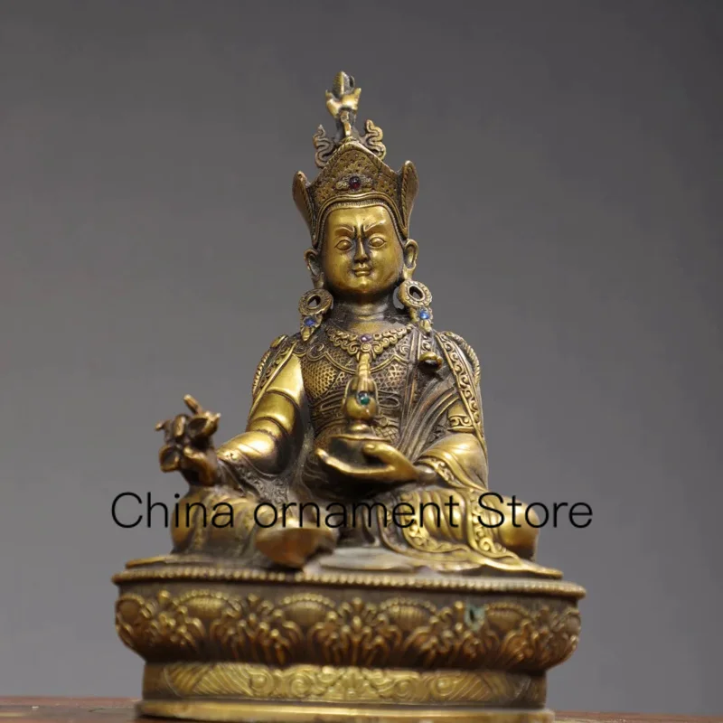 

Драгоценный камень из чистой меди, 20 см, инкрустированный бронзовой статуей тантрической тибетской легенды о лотосе, арахисе, Будде