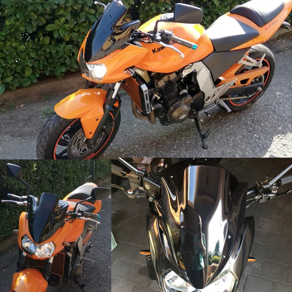 Parabrezza Double Bubble Per Kawasaki Z750 E Z1000 2003-2006 - Deflettore Vento Nero - Foto 4