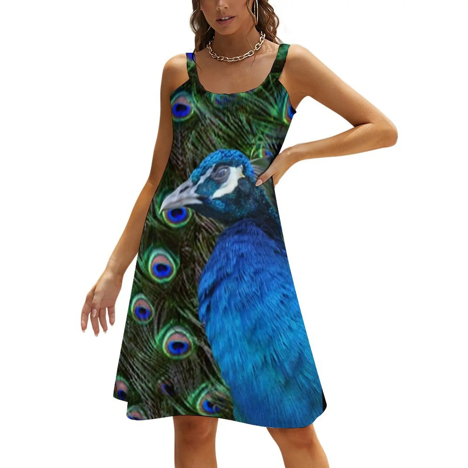 

Peacock and Feather Beach Sling Skirt loose summer dress Woman fashion evening dresses women Dress for girls