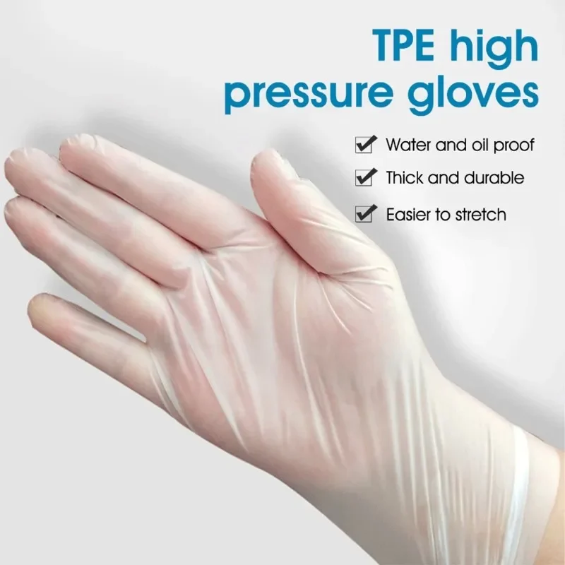 100 Pieces Of Transparent Vinyl TPE Gloves Latex-free Gloves For Laboratory Work TPE Gloves XL Suitable For Palm Width 100-115mm 4