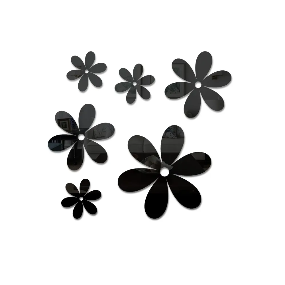 6 Pieces 3D Acrylic Removable Flowers Mirror Wall Stickers DIY Sticky Mural Stickers Flowers For Home Living Room Bedroom