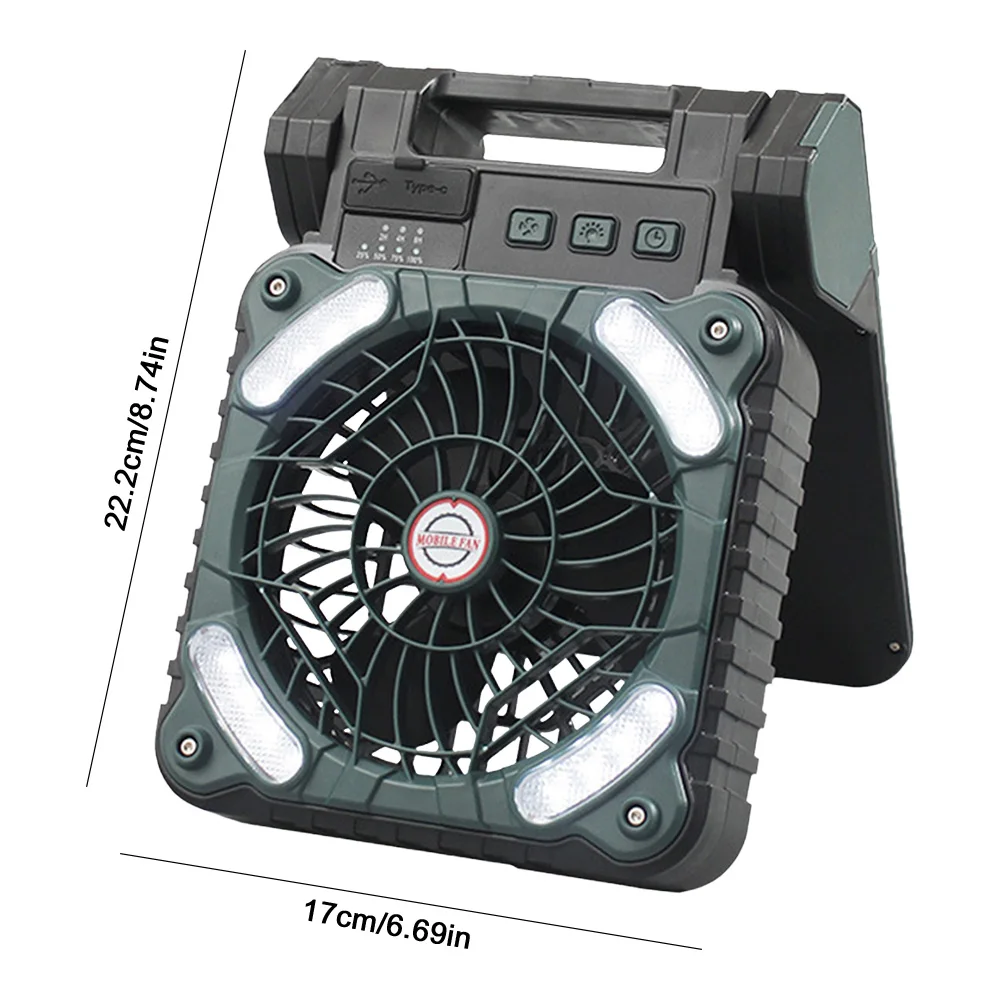 Solar Camping Fan 5200mAh Rechargeable Desk Fan 4 Speeds Portable Solar Fan with LED Light for Outdoor Camping Hiking