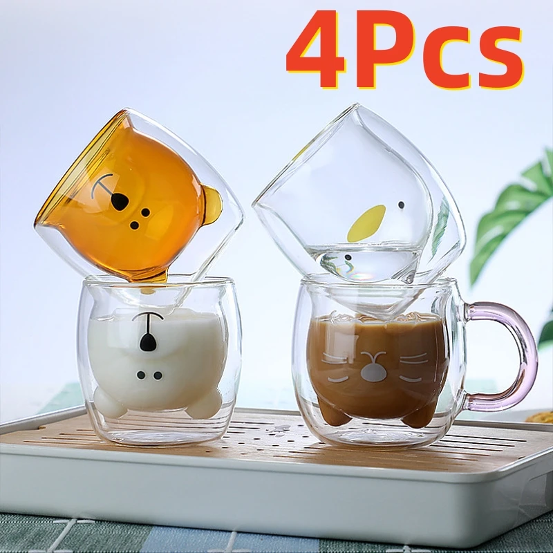 280ml Creative Double Wall Glass Mug Cartoon Teacup Lovely Coffee