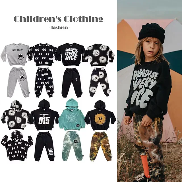 Set Felpa Con Cappuccio E Pantaloni Bambini - Tuta Con Stampa Cartoni Animati Per Ragazzi E Ragazze