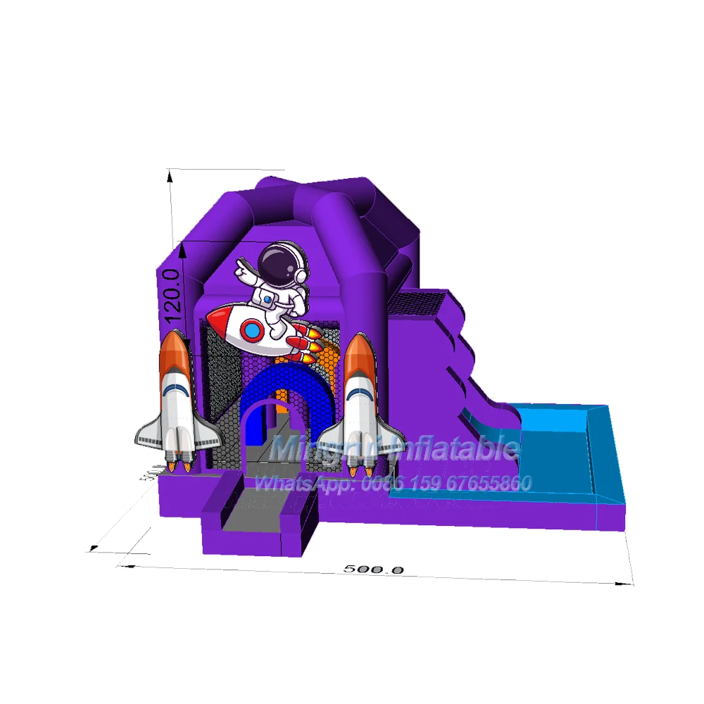 Inflatable Deep Blue and Purple Galaxy Astronaut Explore Jump Bouncing House Bouncy Castle Slide Combo for Baby