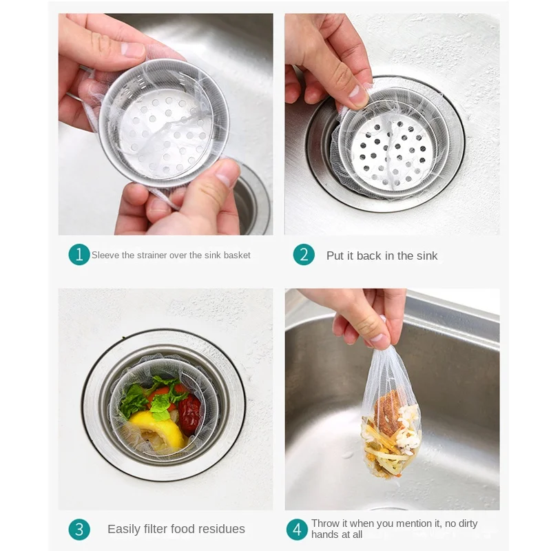 Sink Filter Kitchen Sink Filter Sink Strainer Kitchen Sink Strainer Disposable Kitchen Sink Filter Sewer Drain Anti-blocking Garbage Bag Pool Leak Mesh Bag Mesh Strainer Sink Garbage Net 30-500Pcs