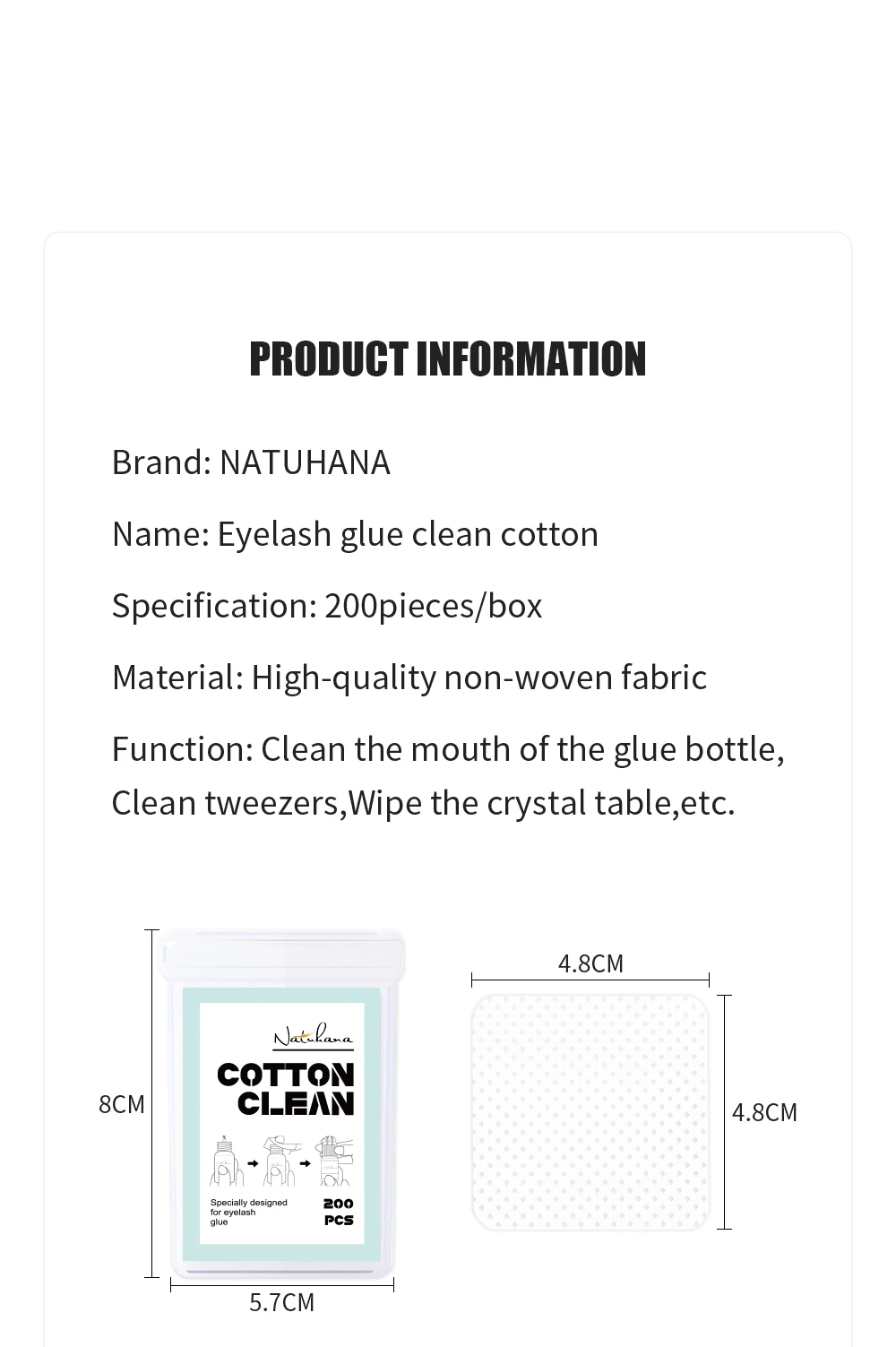 Description Picture 3 of itemNATUHANA200pcs Lint-Free Paper Cotton Wipes Eyelash Glue Remover the mouth of the glue bottle prevent clogging glue Cleaner Pads