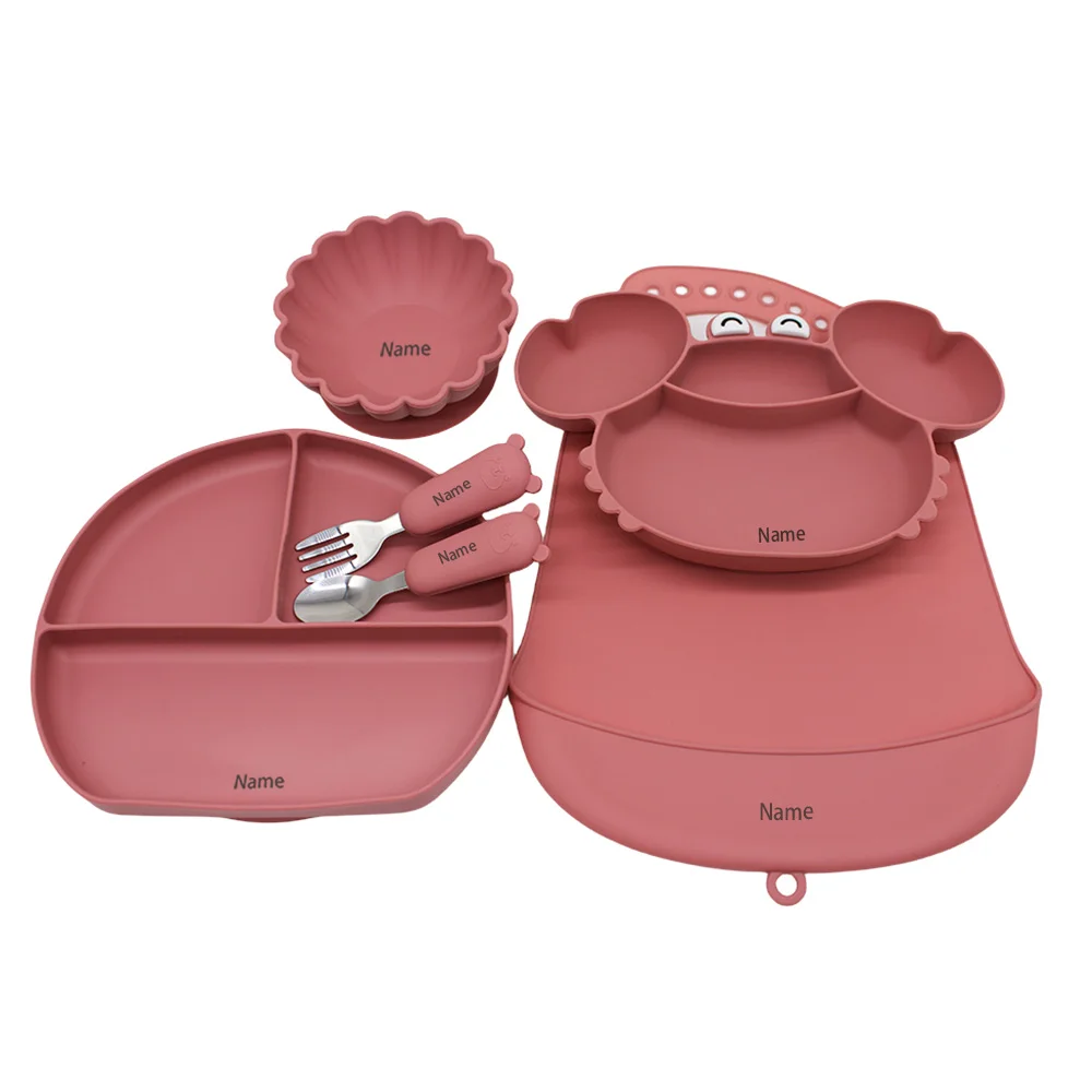 6-Piece Silicone Tableware Set with Free Name Engraving Creative Gifts Customized for Boys and Girls