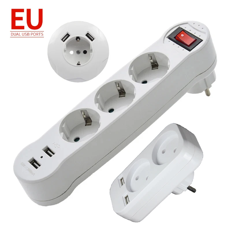 Germany Standard Extensions Adapter to EU Electrical Sockets 1 To 2/3 Way Power Plug Socket 250V Fast Charge