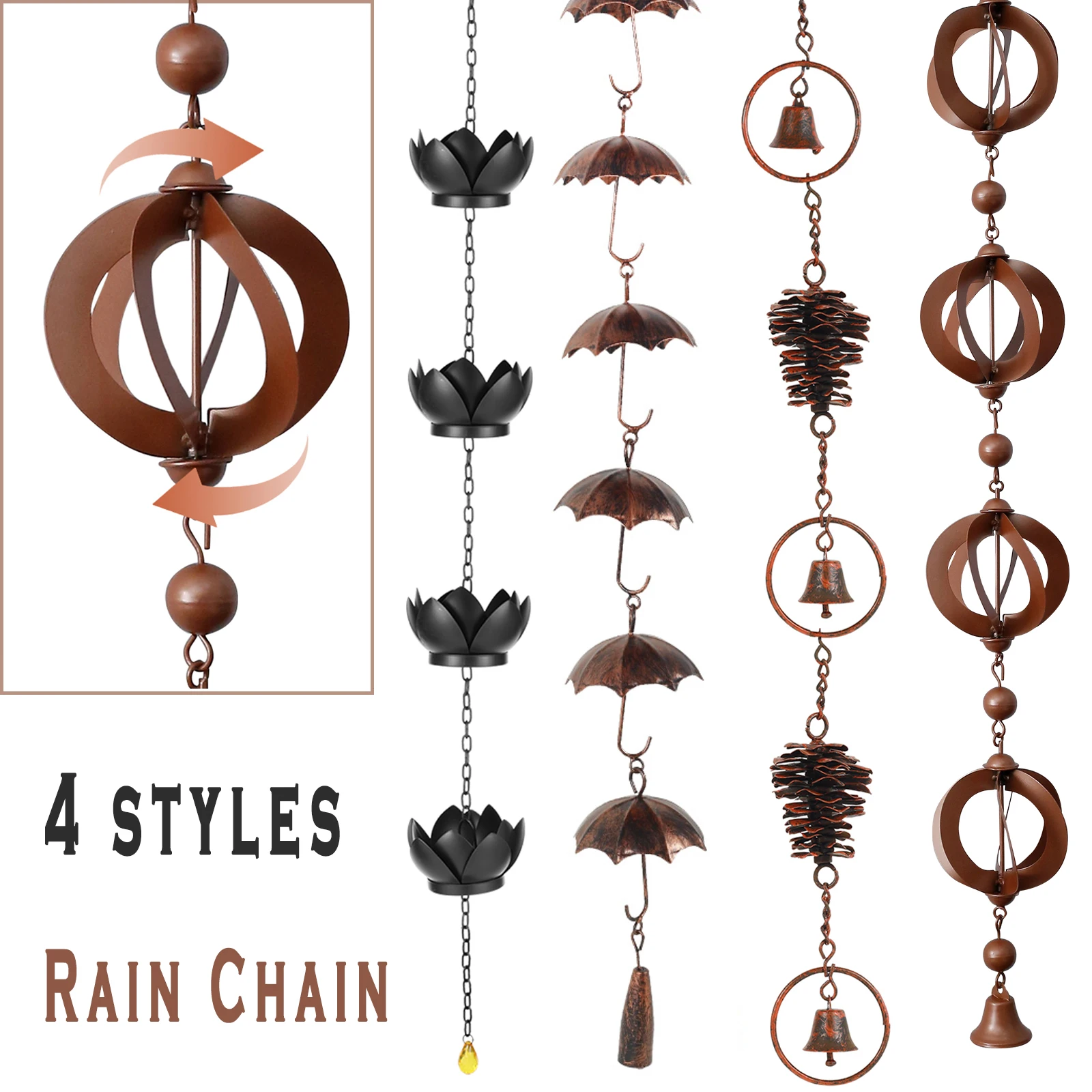 Rain Chain Adapter Unique Rain Chains 3.28 to 3.97ft Iron Rain Catcher Chain for Gutters Outdoor Decorative Hanging Chain with Relaxing Water Sound