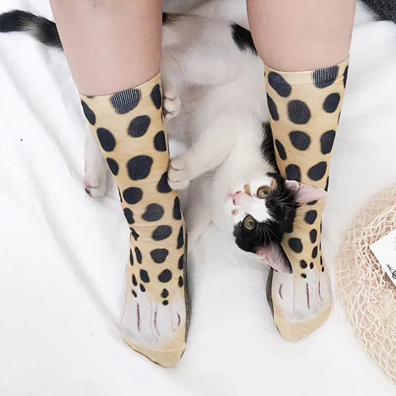 Fashion 3D Printed Animal Paw Long Socks Funny Chicken Cat Leg Toe Socks For Men Outdoor Sports Cycling Women Cute Calf