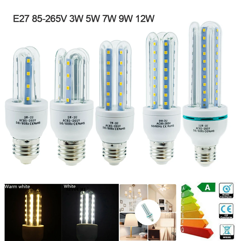 

3W 5W 7W 9W 12W 85-265V Energy Saving E27 LED SMD 2835 Corn Light Bulbs Fluorescent Neon Flood Lights Home Lamps 360° Lighting