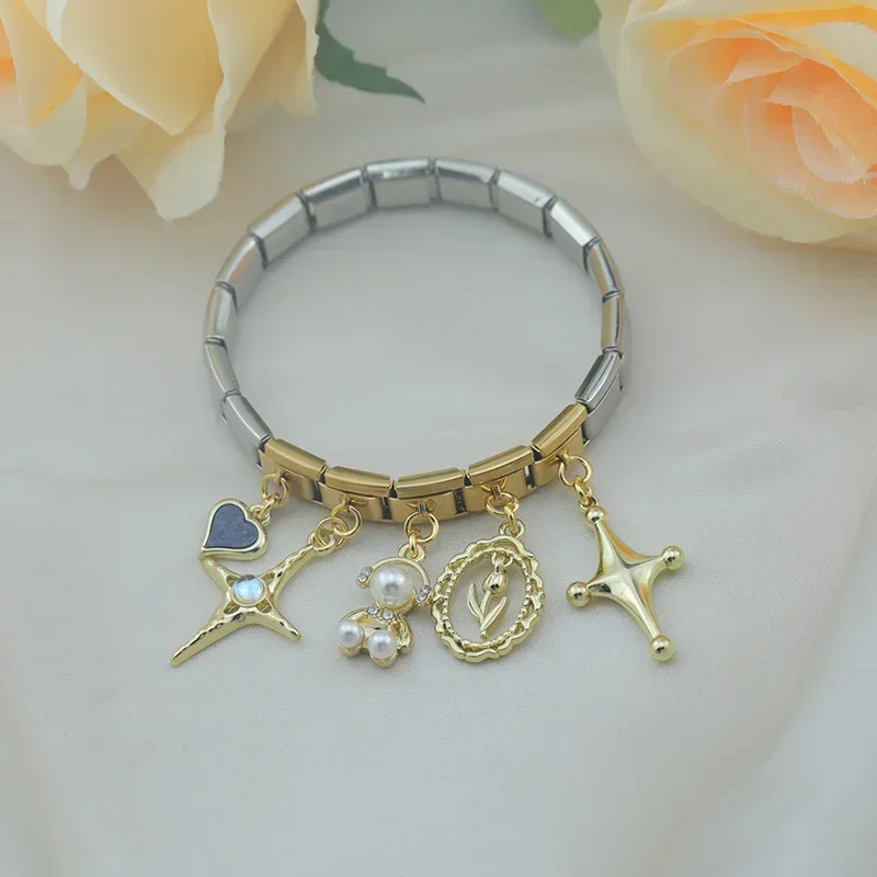 Charm Bracelet Hapiship Daisy Cross Heart Moon Crown CZ Italian Charm Fit 9mm Bracelet Stainless Steel Jewelry Making DJ804