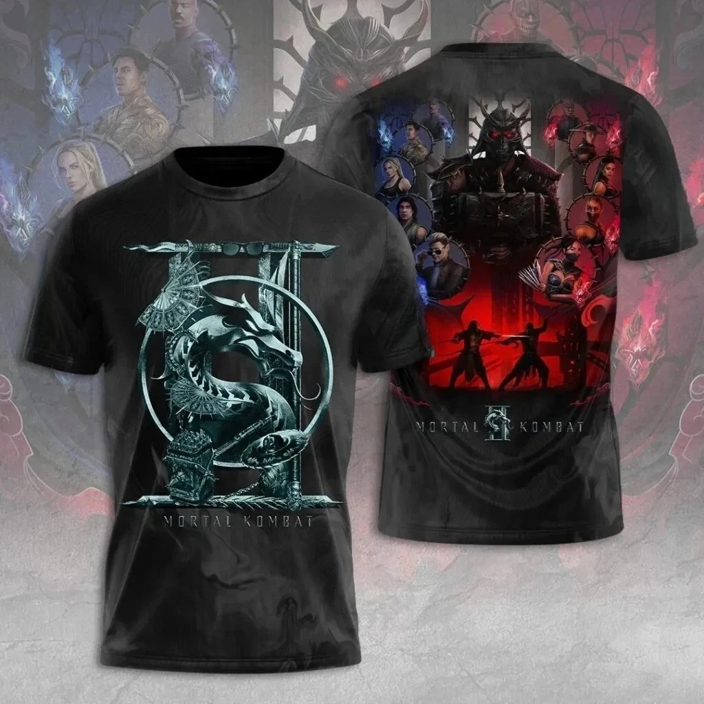 Mortal Kombat 2 Movie Version 2026 T-Shirt mit Vollflächendruck in Schwarz, Herren-Freizeitoberteil mit Muster, Kurzarm