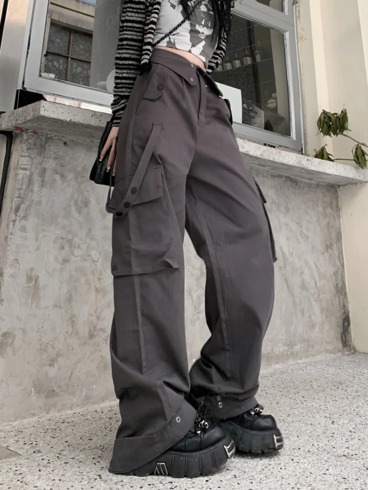 Y2k Cargo Pants American Streetwear Women Retro Workwear Casual Straight  Trousers Fashion Wide Leg Pockets Joggers Trousers
