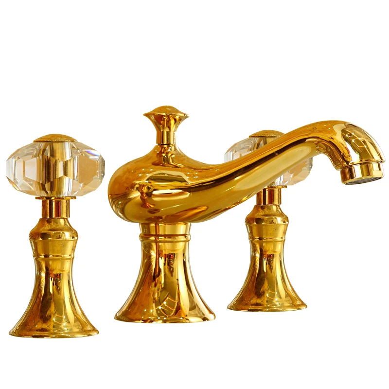 

Cold and hot faucets European bathroom washbasin three-hole antique faucets under the table basin.