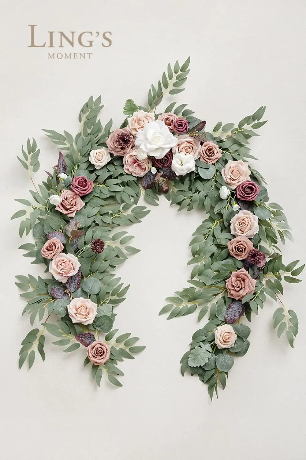 Spring Flower Garland-6FT Eucalyptus & Rose-Sweetheart Table Decor for Wedding Reception, Artificial Floral Garland for