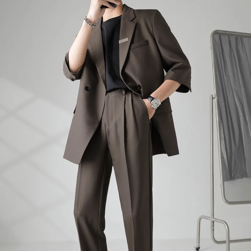 Autumn Men's Clothing Business Leisure Suit Jacket Set Streetwear Korean Popular Clothes Slim Pants Suit