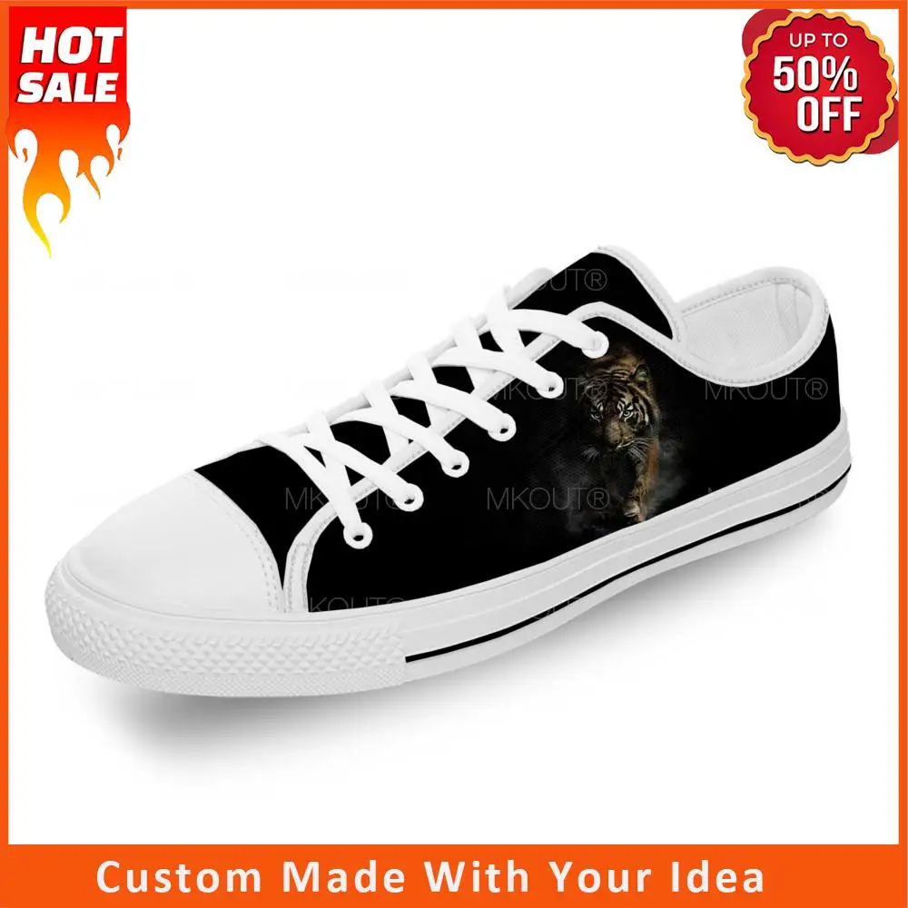 Animal 3D Tiger Head Cool Funny White Cloth Fashion 3D Print Low Top Scarpe Di Tela Uomo Donna Sneakers Leggere E Traspiranti