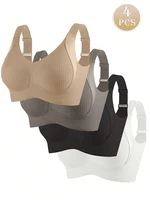 4PCS Push-Up Seamless Bra Set Sexy Comfort Detachable Padded Bra Wire-Free Support Adjust Straps Bralette Plus Size Underwear