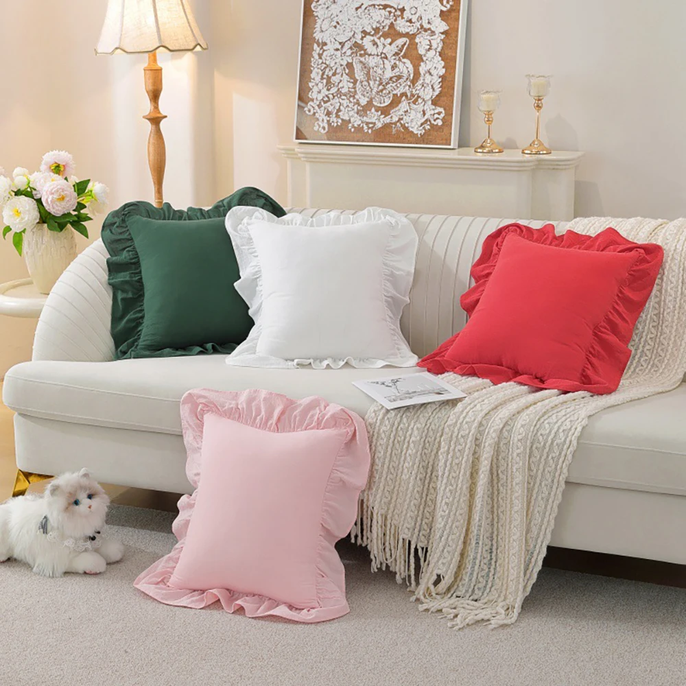 Rüschen-Kissenbezüge mit Umschlagverschluss, weiche, gewaschene Baumwoll-Kissenhüllen für Couch, Sofa, Wohnzimmer, Schlafzimmer, Heimdekoration – Detail 6