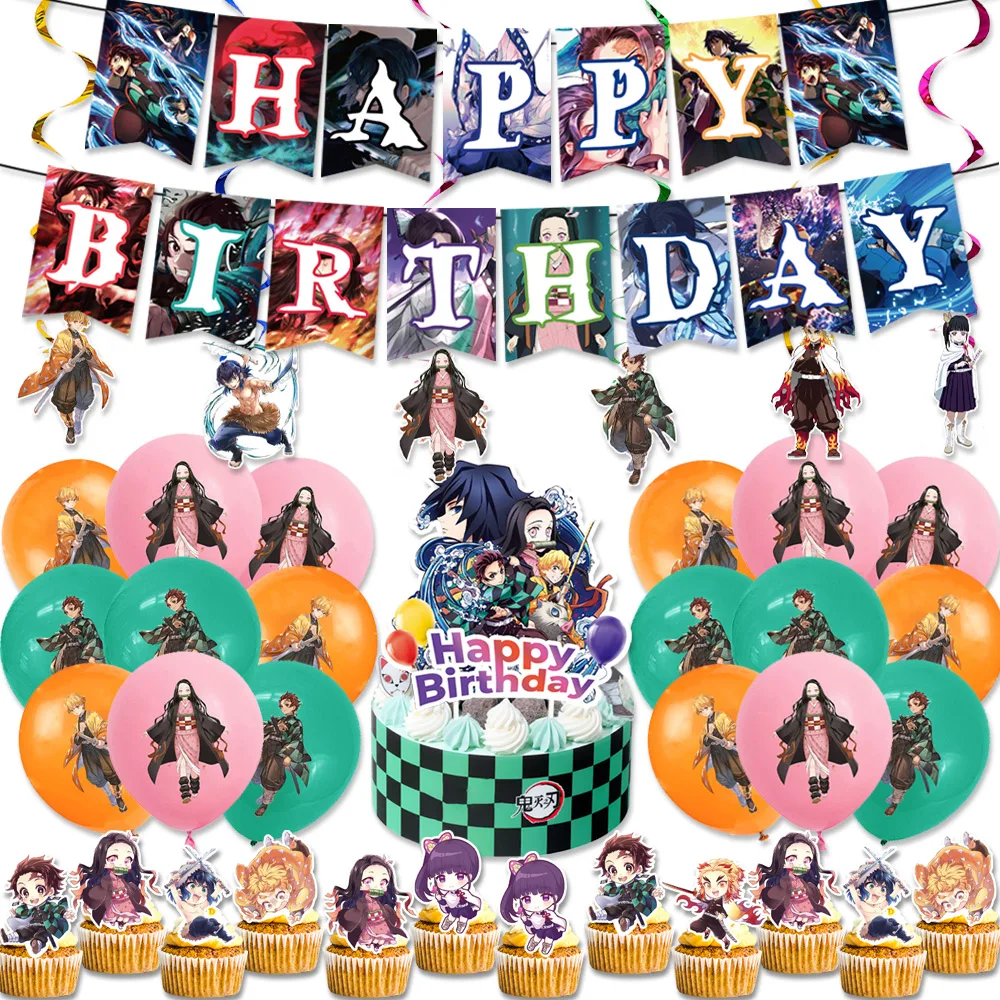 

Demon Slayer Kimetsu No Yaiba Birthday Party Banner Spiral Balloon Cake Arrangement Anime Baby Shower Decoration Set Supplies