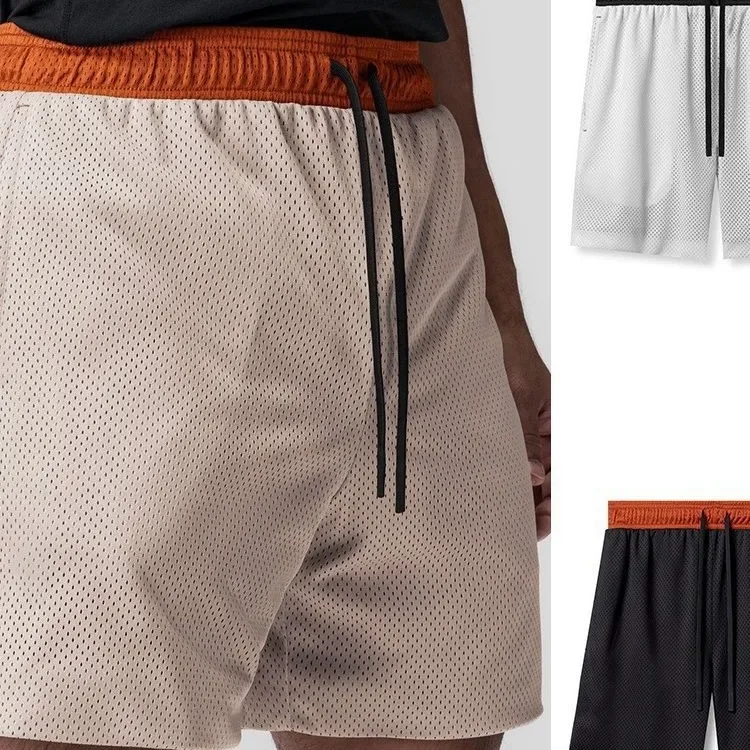 American Style Trendy Spring Summer New Men's Shorts Sport Fitness Color Block Running Exercise Mesh Basketball Shorts For Men