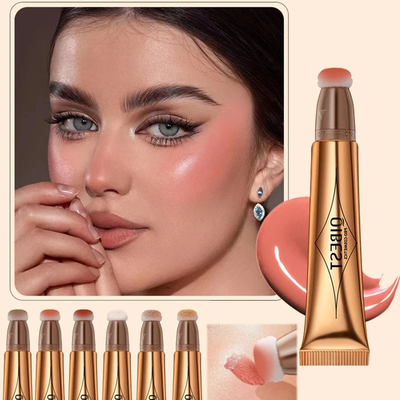 

QIBEST Liquid Contour With Cushion Applicator Natural Shimmer Finish Moisturizing Creamy Soft Liquid Blush For Cheeks Highlight