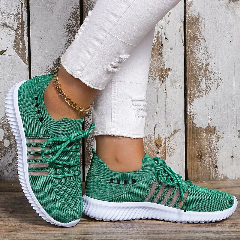 Lightweight Breathable Running Shoes for Women Non Slip Knitted Green Sneakers Woman Soft Sole Slip On Casual Flats Plus Size 43 women shoes casual shoes women sneakers women flats