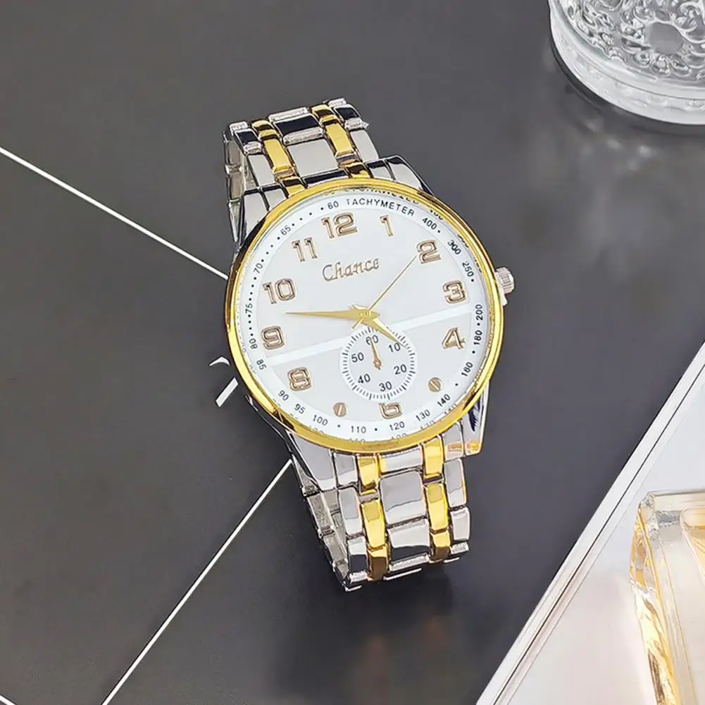 

Men Formal Watch Stylish Men's Steel Strap Quartz Watch Minimalist Round Dial Design Fashionable Teens Male Dress for Birthday