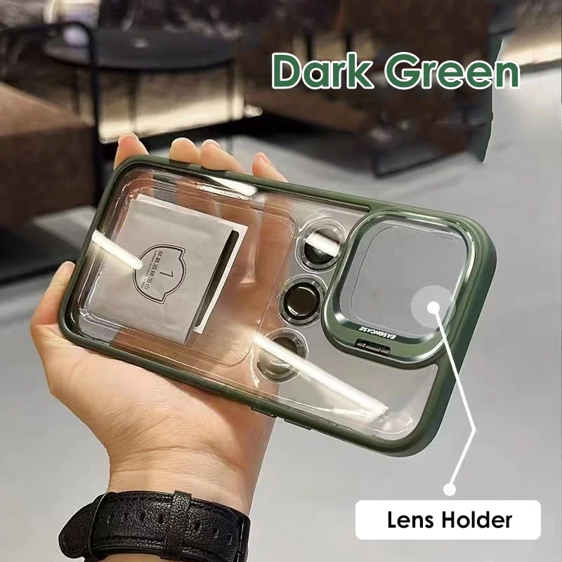 Lens Metal Ring Protector Stand Case with Camera Glass Protection and Transparent Back Cover