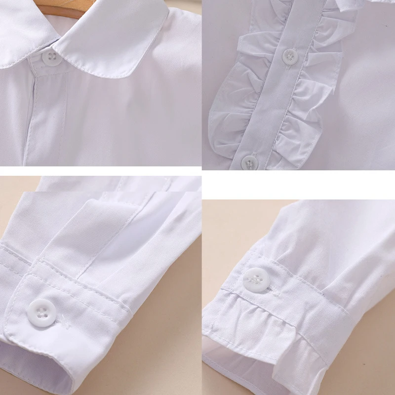 Kids Long Sleeve Shirt Cotton White School Uniforms for Teenage Boys Girl Solid Color Turn-down Basic Blouse Spring Fall Clothes