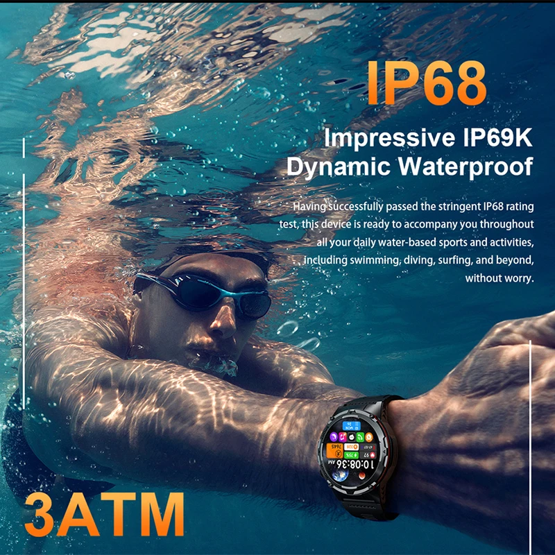 New Smart Watch GPS Sports Men Compass LED Flashlight NFC Blue Tooth Call 3ATM Waterproof Health AMOLED Screen Smartwatch 520mAh