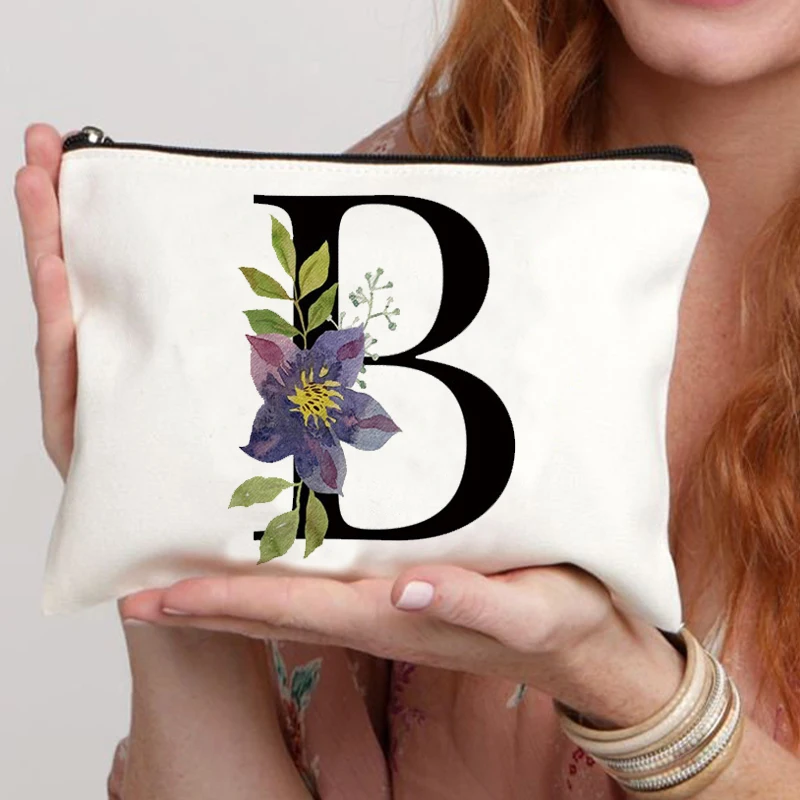 Floral Letter Bridesmaid Makeup Bags Bachelorette Party Gift Children Travel Bag Zipper Pouch Travel Organizer Case Cosmetic Bag 3
