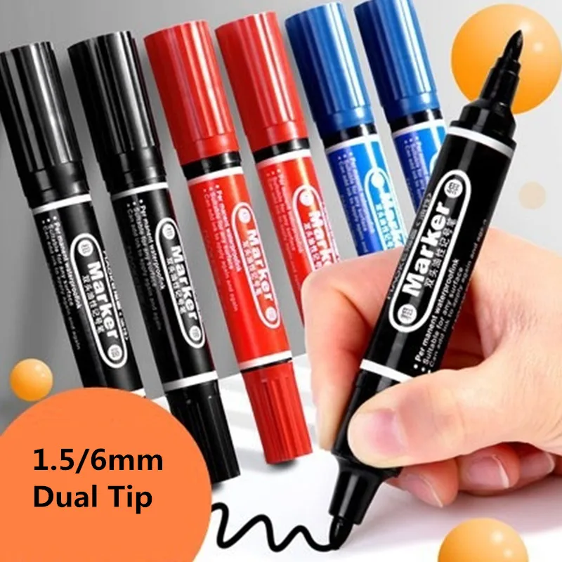 Dual Tip Waterproof Marker Permanent Oily Paintbrush Mark Glass Fabric Tires CD Pen 2/6mm