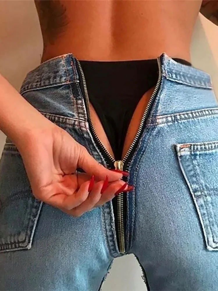 Women's High Waist Jeans Sexy Back Zipper Skinny All-match Fashion Denim Pencil Trousers Female Vintage Slim Fit Buttocks Pants green new solid color lace up halter neck halter top low waist bag buttocks women s trousers two piece suit jumpsuits for women