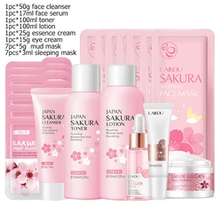 Sakura Beauty Skincare Essentials Set - Exfoliating Gel, Face Serum, Moisturizer, Toner, Eye Cream, and Sunscreen (Sakura 20pcs set)