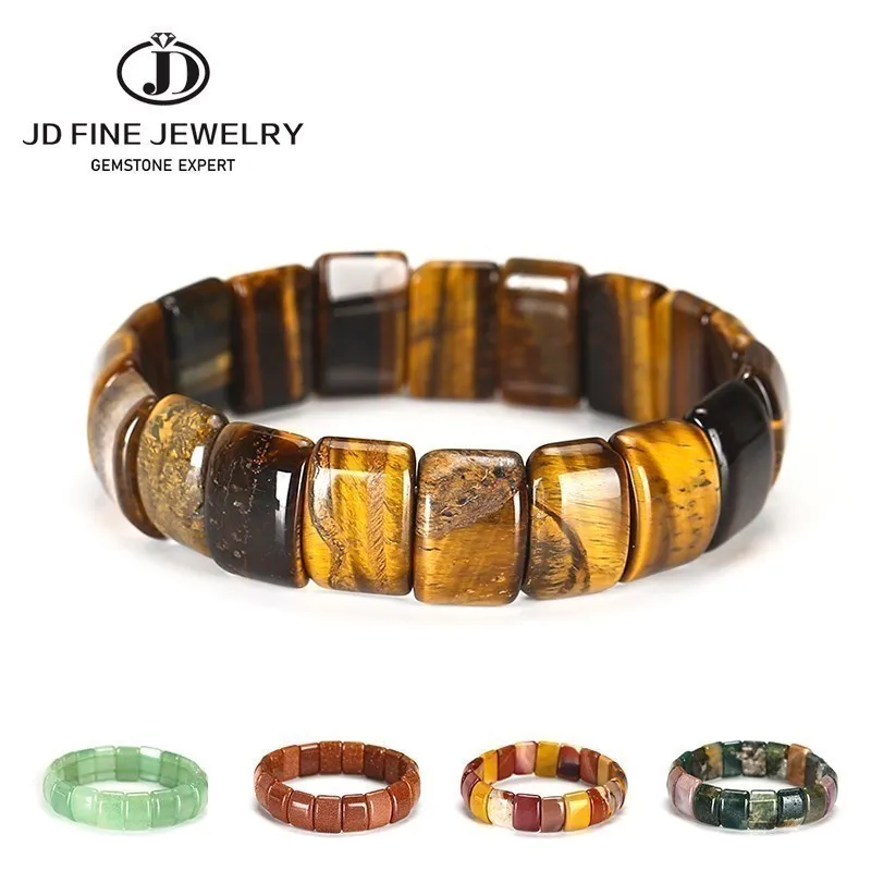 Natural Stone Yellow Tiger Eye Bead Square Bangles Handmade Reiki Healing Bracelet Yoga Wrist Jewelry
