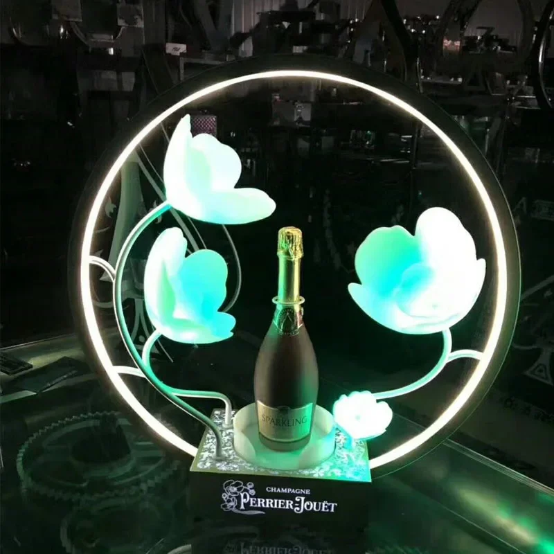 LED Rechargeable Lotus Flower Champagne Cocktail Whisky Drinkware Holder Bar Bottle Presenter For Night Club Wedding Party Decor