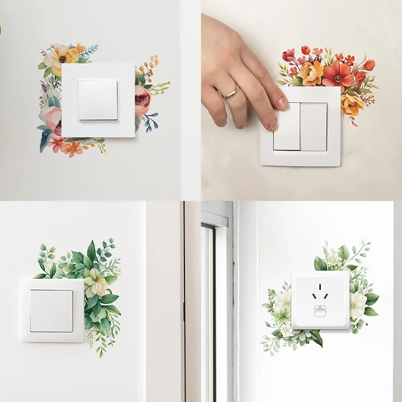 Schalter-Dekorationsaufkleber Warme Blumen Wandsteckdose Lichtschalter Heimdekoration Einfache Tapete Selbstklebend Wasserdicht – Detail 2