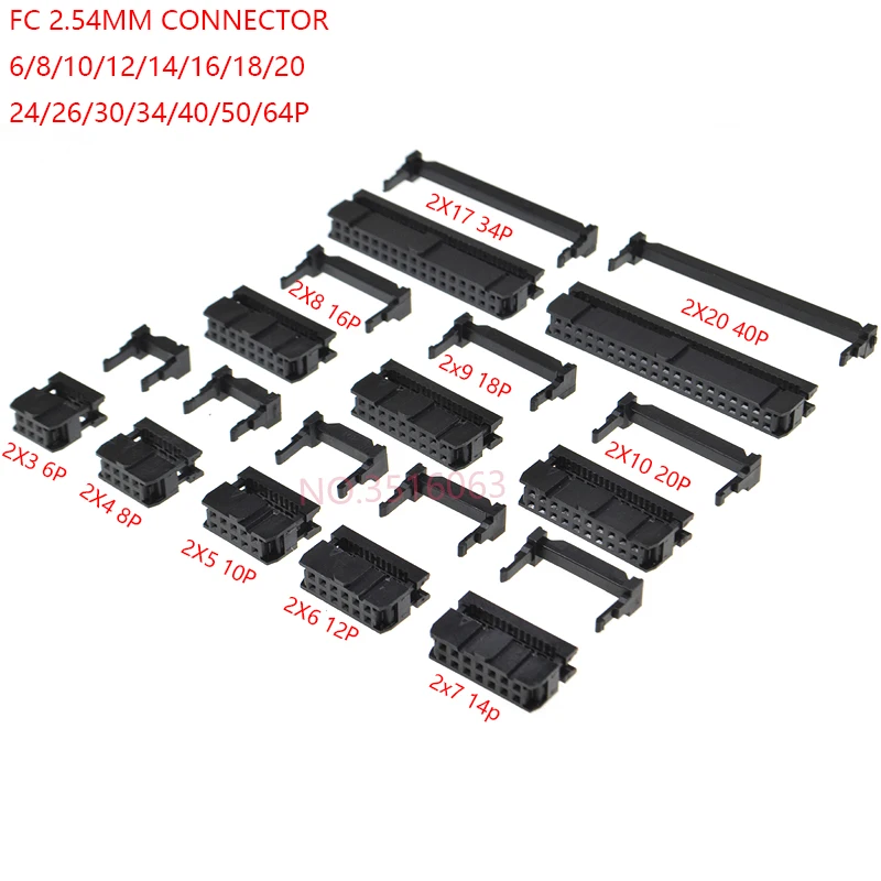 Pin Header IC Socket 5/10Pcs Fc-6/8/10/12/14/16/18/20/30/40/50/64 Pin Female Header Idc Socket Connector 2.54mm Pitch For 1.27mm Wire 6p 10p 20p 40p