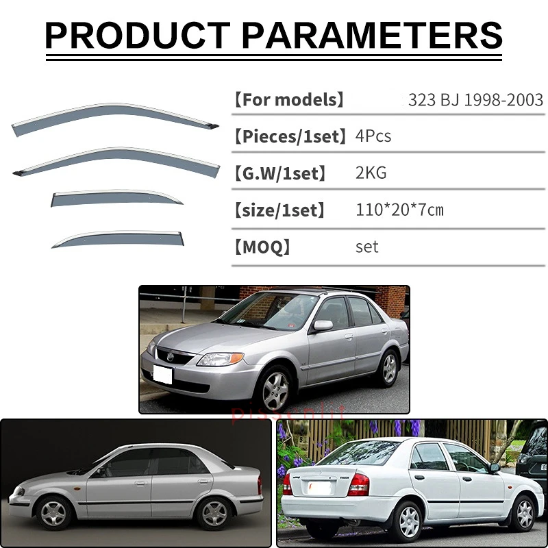 For Mazda 323 BJ 1998-2003 Side Window Visors Accessories Stainless Steel Shades Ventvisor Side Chrome Window Trim Strip