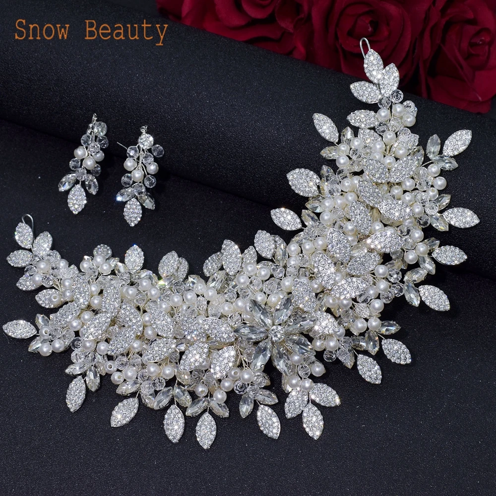 Wedding Crown Brides Hair Accessories Rhinestone Bridal Jewelry Earring Sets Crystal Bridal Headband Fashion Headpiece DZ065