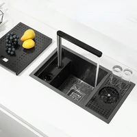 Small Size Black Hidden  Kitchen sink Single bowl Bar  Stainless Steel Balcony  Concealed  With cup washer 1