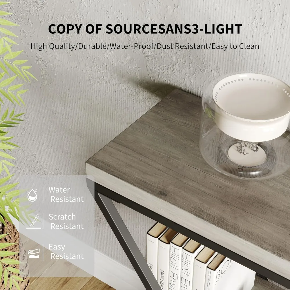 Industrial Console Table with Storage, 3-Tier Entryway Sofa Table, X-Shaped Metal Frame, Gray